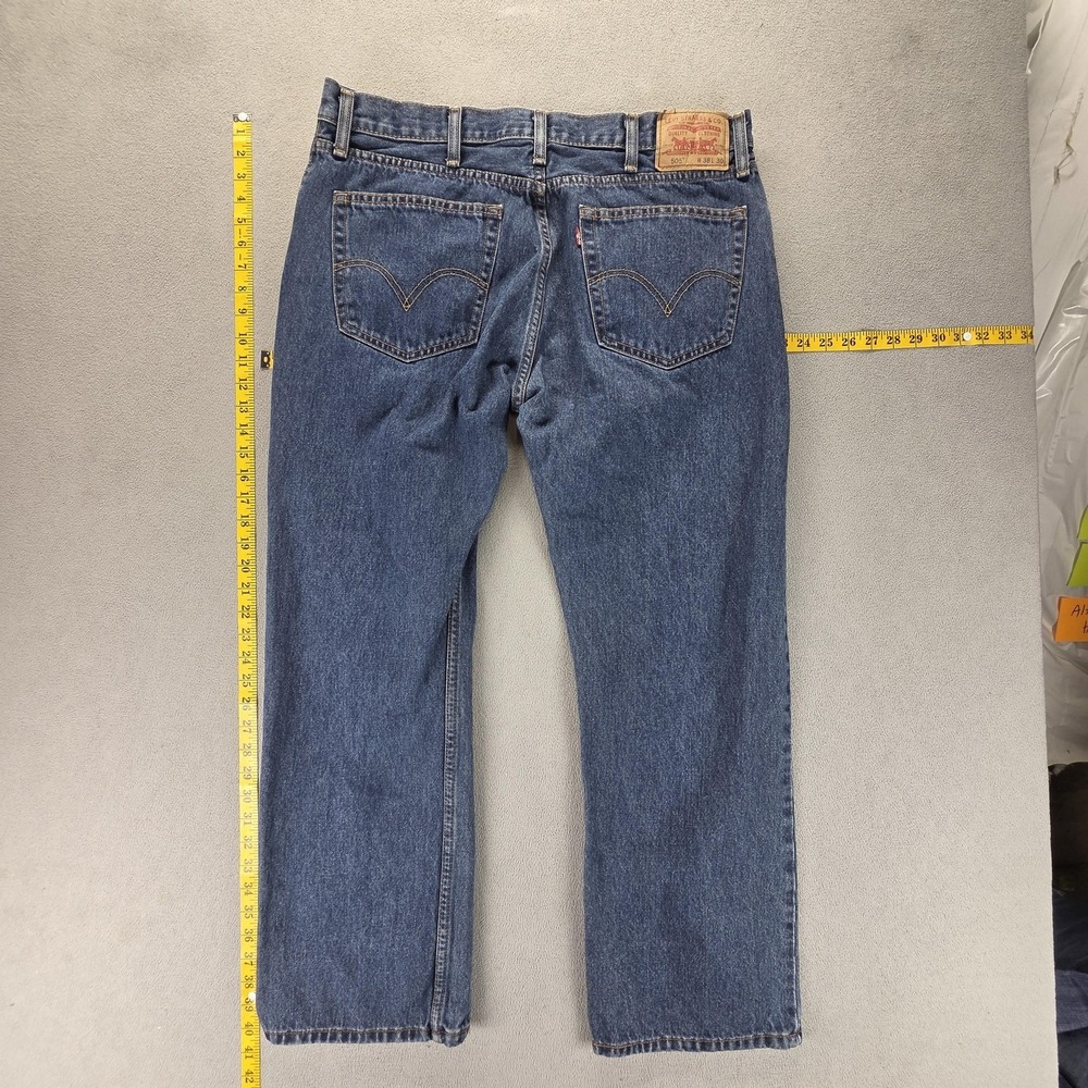 Levis 505 Jeans Mens Blue Medium Wash Regular Straight Denim Zip Fly Fits 36x30 - Picture 2 of 16